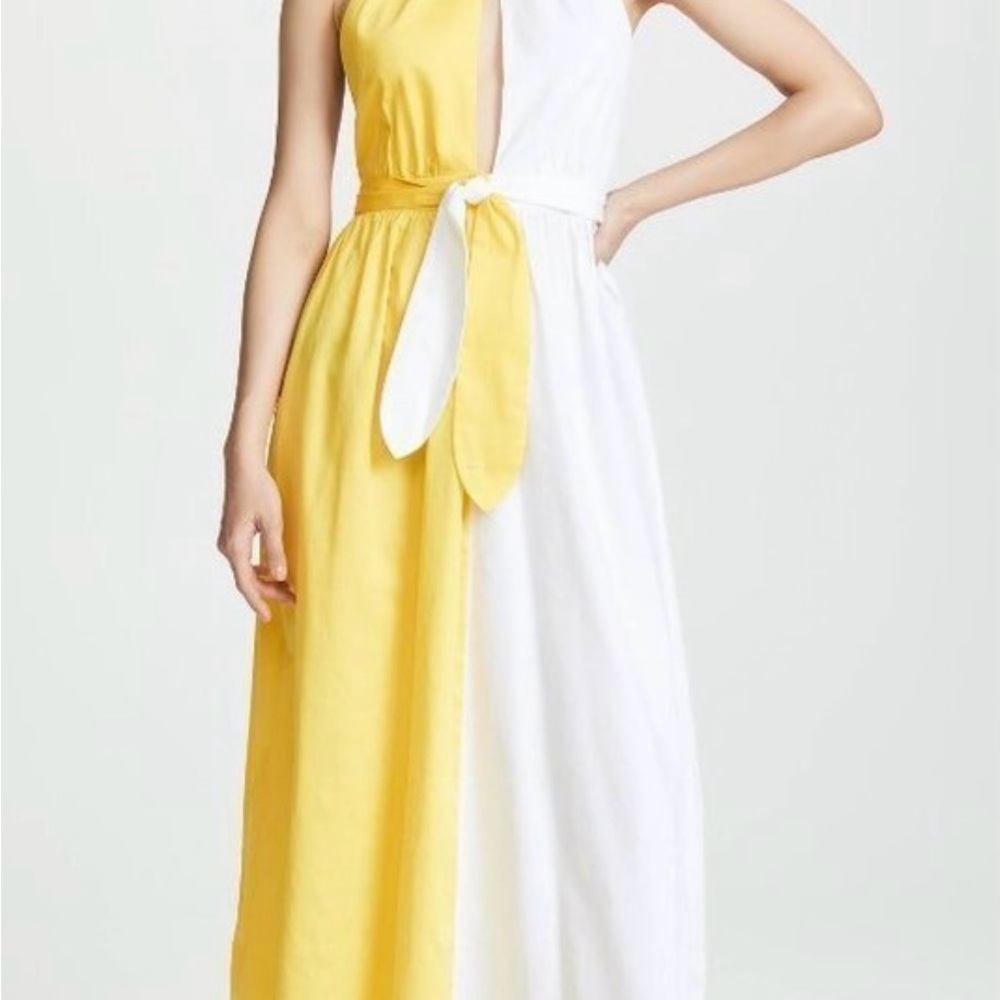Mara Hoffman Halter Yellow and White Dress with key hole